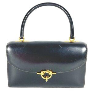 HERMES vintage Cordrière bag flap Hand Bag Leather Black